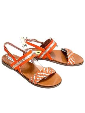 NEW Steve Madden Jsaylorr Girls Size 3 Braided Strappy Sandals Orange Gold